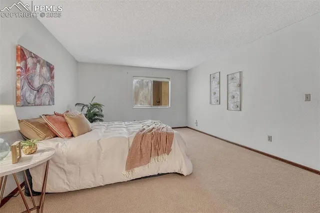 a bedroom with a bed and a couch