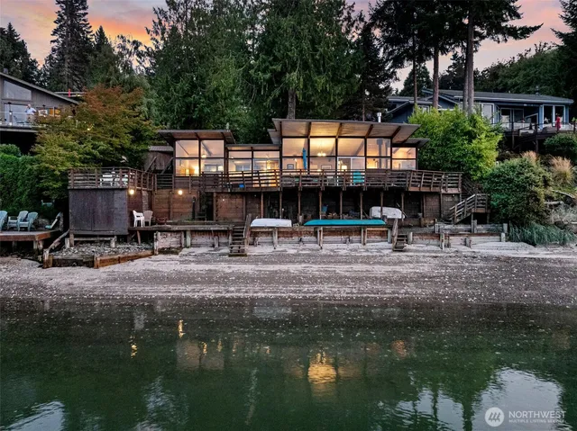 a house view with a lake view