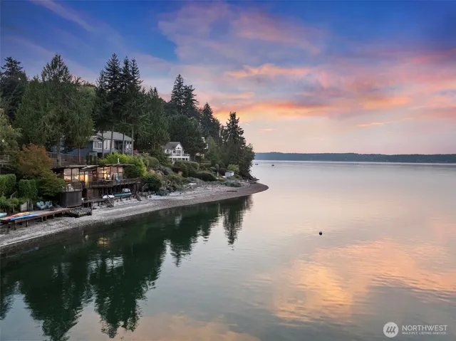 a view of a lake with a houses