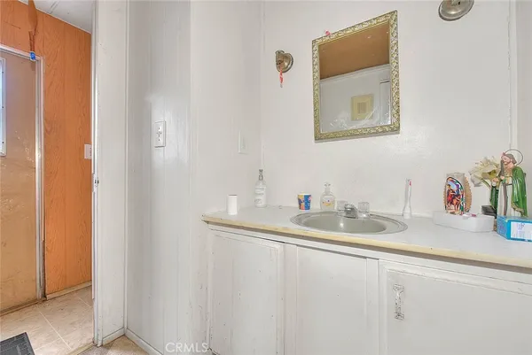 a room with toys and bathroom view