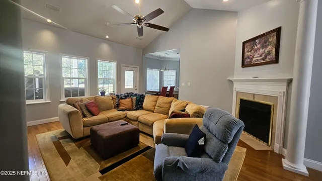 a dining room with furniture