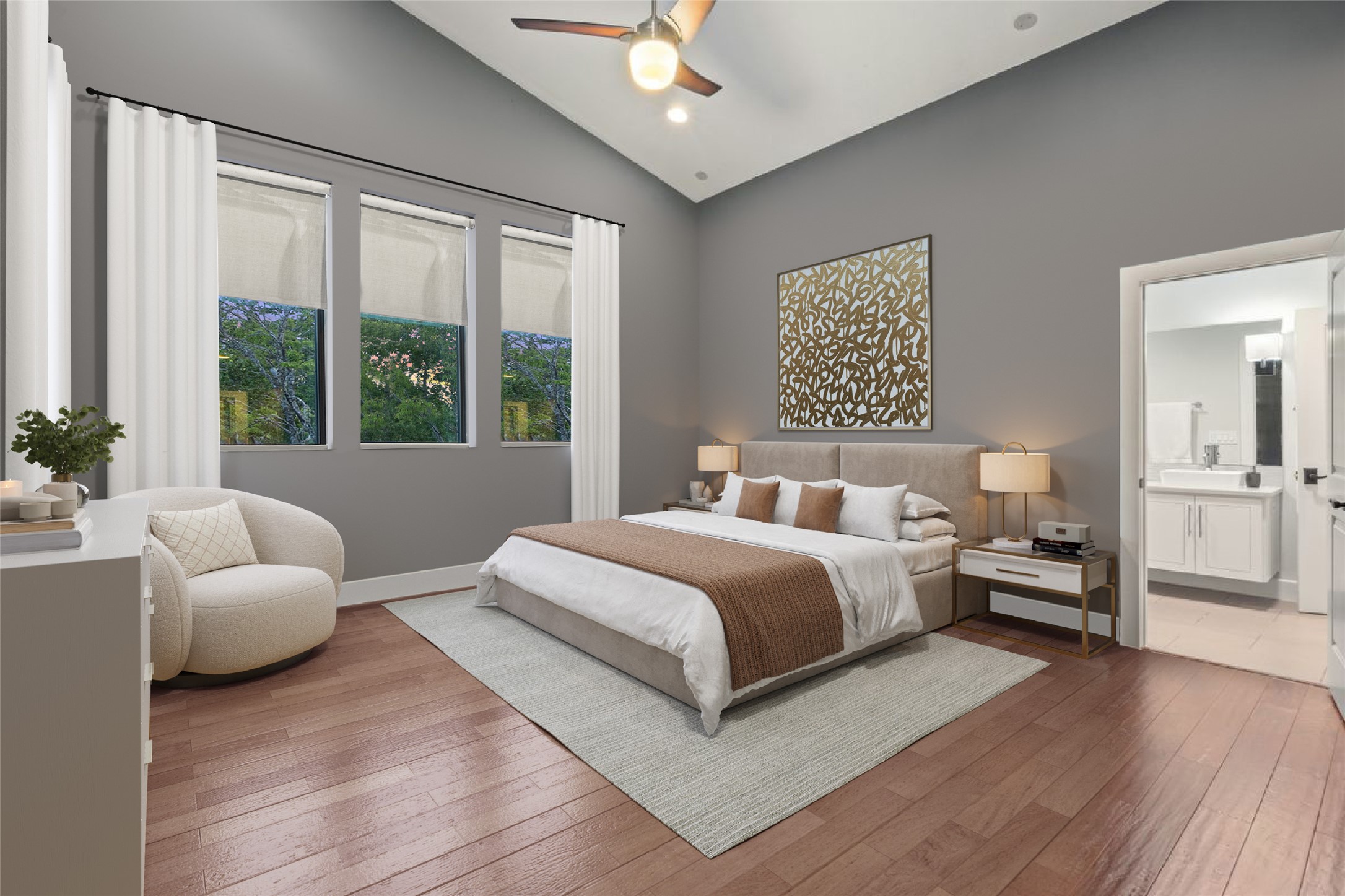 2811 Del Curto Road, Unit A Austin, TX 78704 - Photo 21 of 40 a bedroom with a large bed and a large window