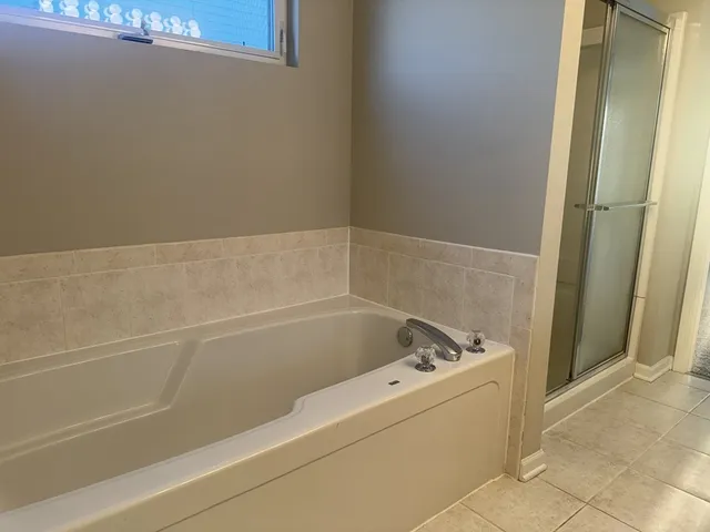 a bathroom with a bath tub and a shower