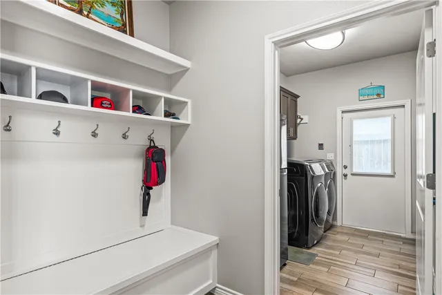 a storage room with washer and dryer