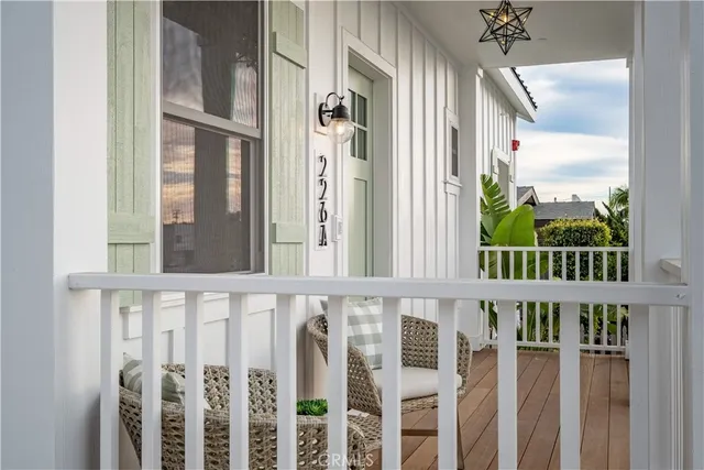 a view of a porch of a house