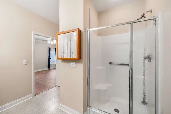 a view of a room with racks on the wall