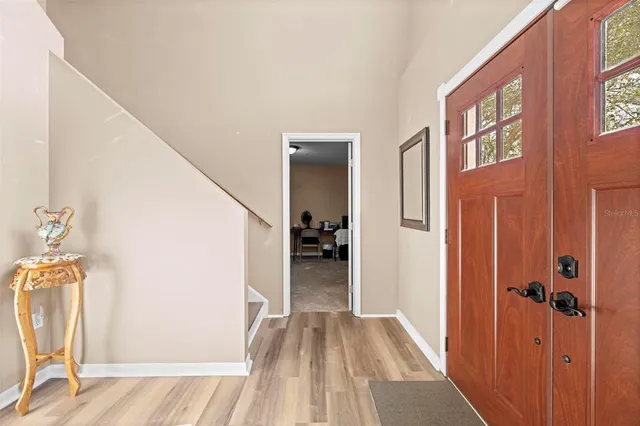 a view of a dining room with chandelier