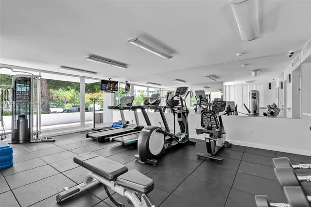 a view of a room with gym equipment