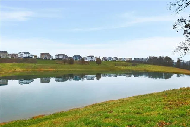 a view of a lake with a city