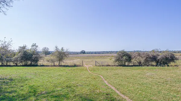 a view of a lake with a yard