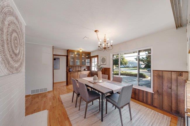 1024 West Riverside Way San Jose, CA 95129 - Photo 5 of 31 a view of a dining room with furniture a chandelier and wooden floor