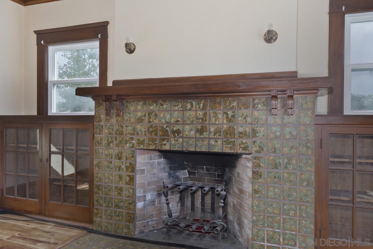 a close view of a fireplace