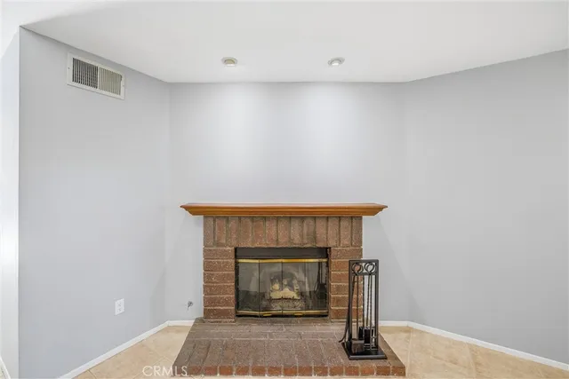 a room with a fireplace