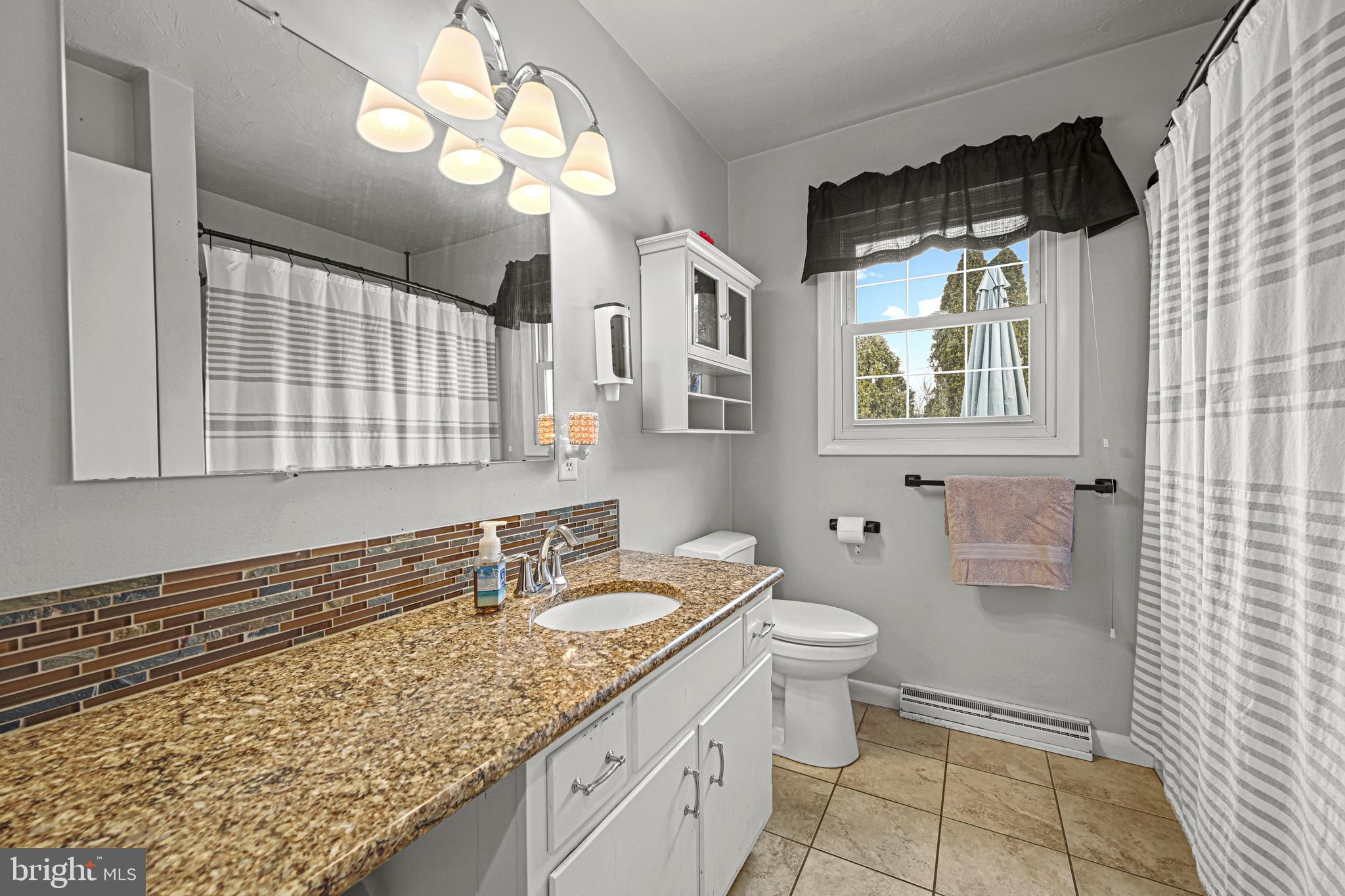 3541 Village Road Dover, PA 17315 - Photo 12 of 36 a bathroom with a granite countertop sink toilet and shower