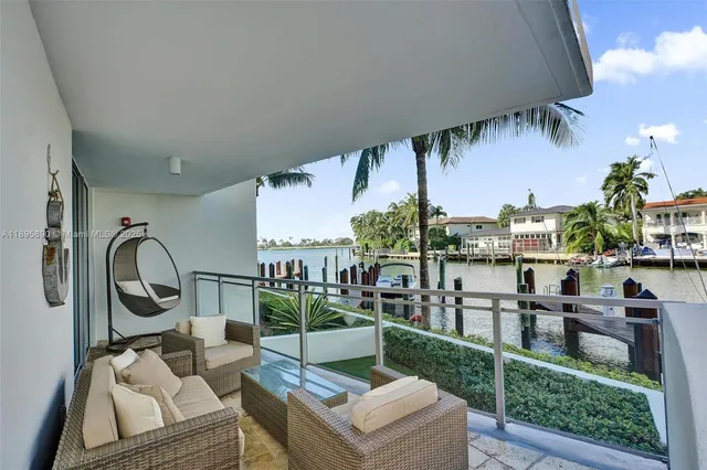 a view of a lake with a large pool