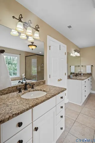 a view of a park with large trees