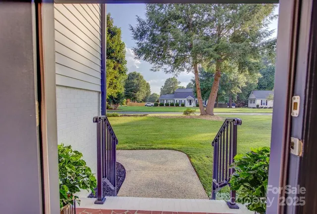 a view of a garden with a slide