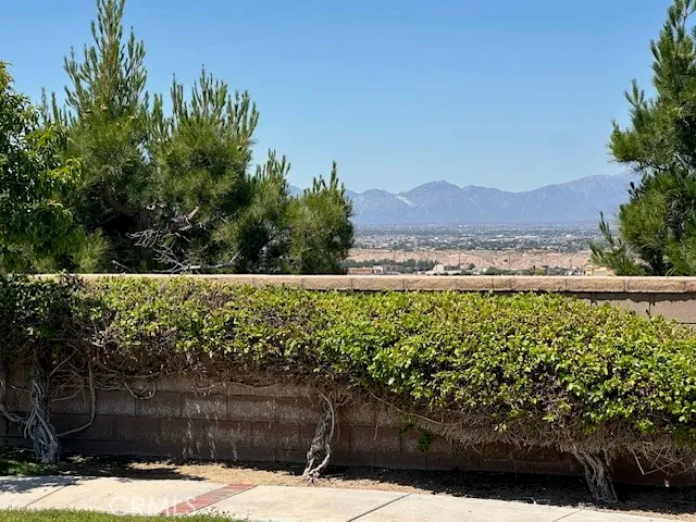 a view of a yard with wooden fence