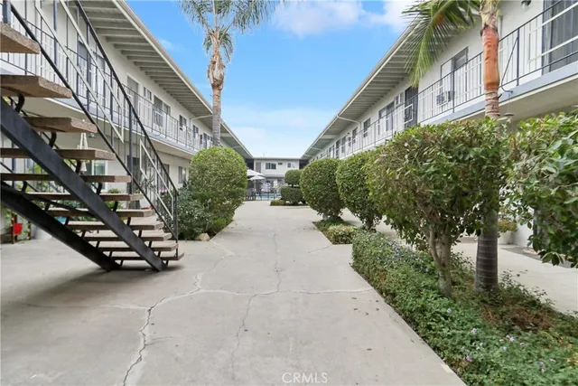 a view of a garden with pathway