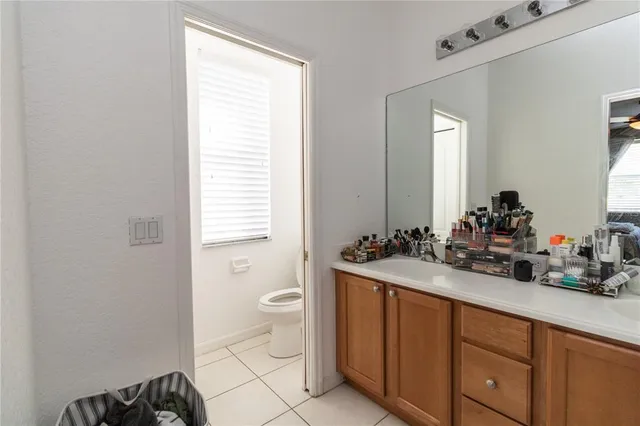 a bathroom with a sink a toilet and mirror