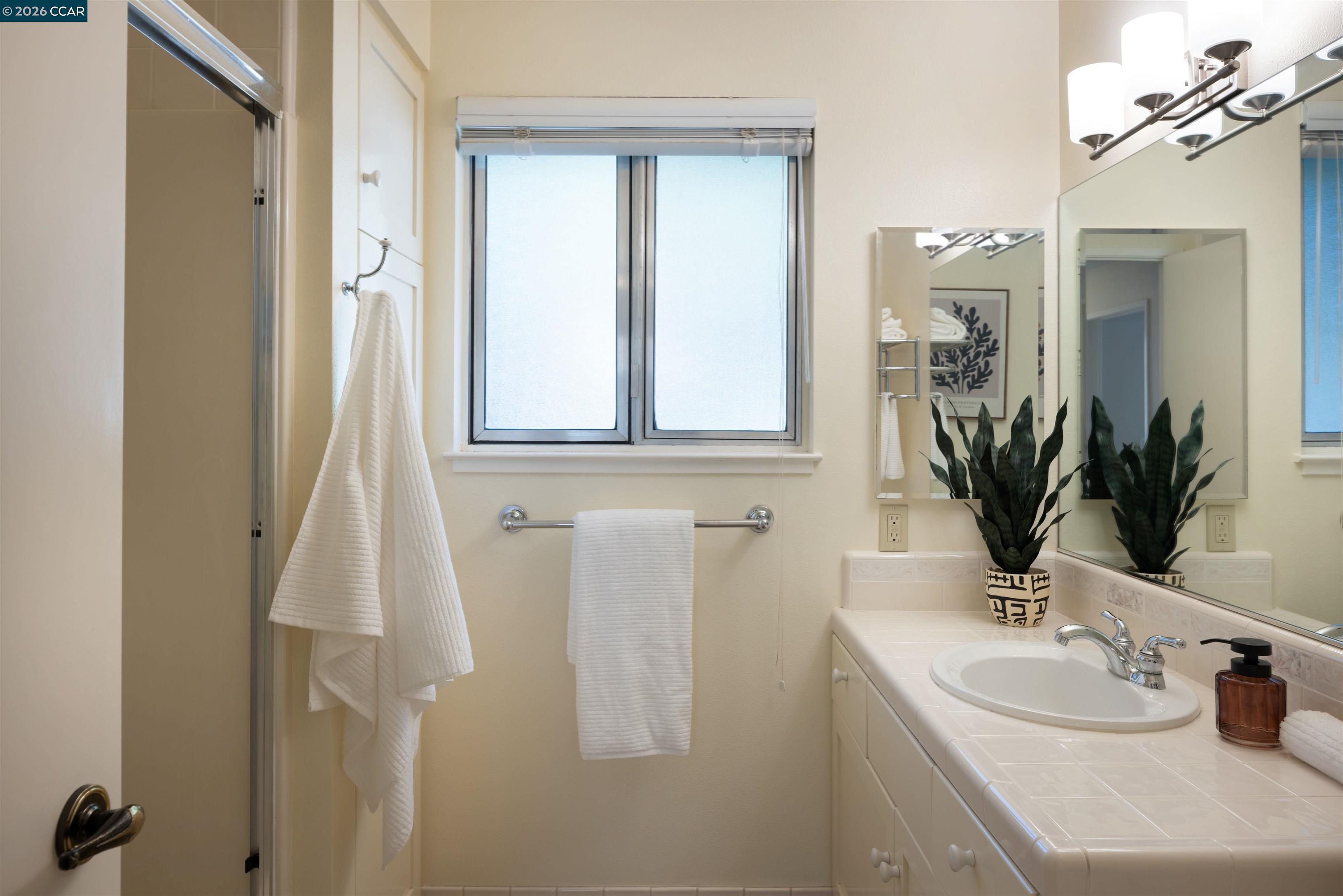 12 Marquard Road Carmel Valley, CA 93924 - Photo 21 of 36 a bathroom with a sink a potted plant and a mirror