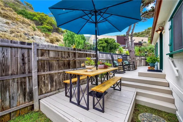 a view of balcony with wooden floor and outdoor seating