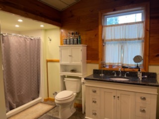 2048 North 3650th Road Serena, IL 60549 - Photo 70 of 82 a bathroom with a granite countertop sink a toilet and a mirror