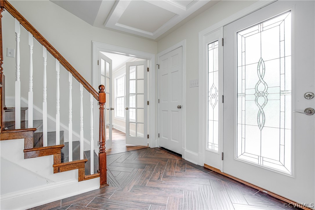 9340 Cardiff Loop Road North Chesterfield, VA 23236 - Photo 4 of 36 a view of front door with wooden floor and stairs