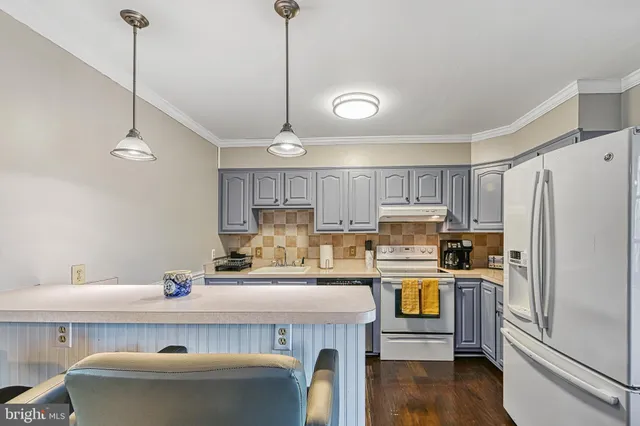 a kitchen with a refrigerator a sink and a stove