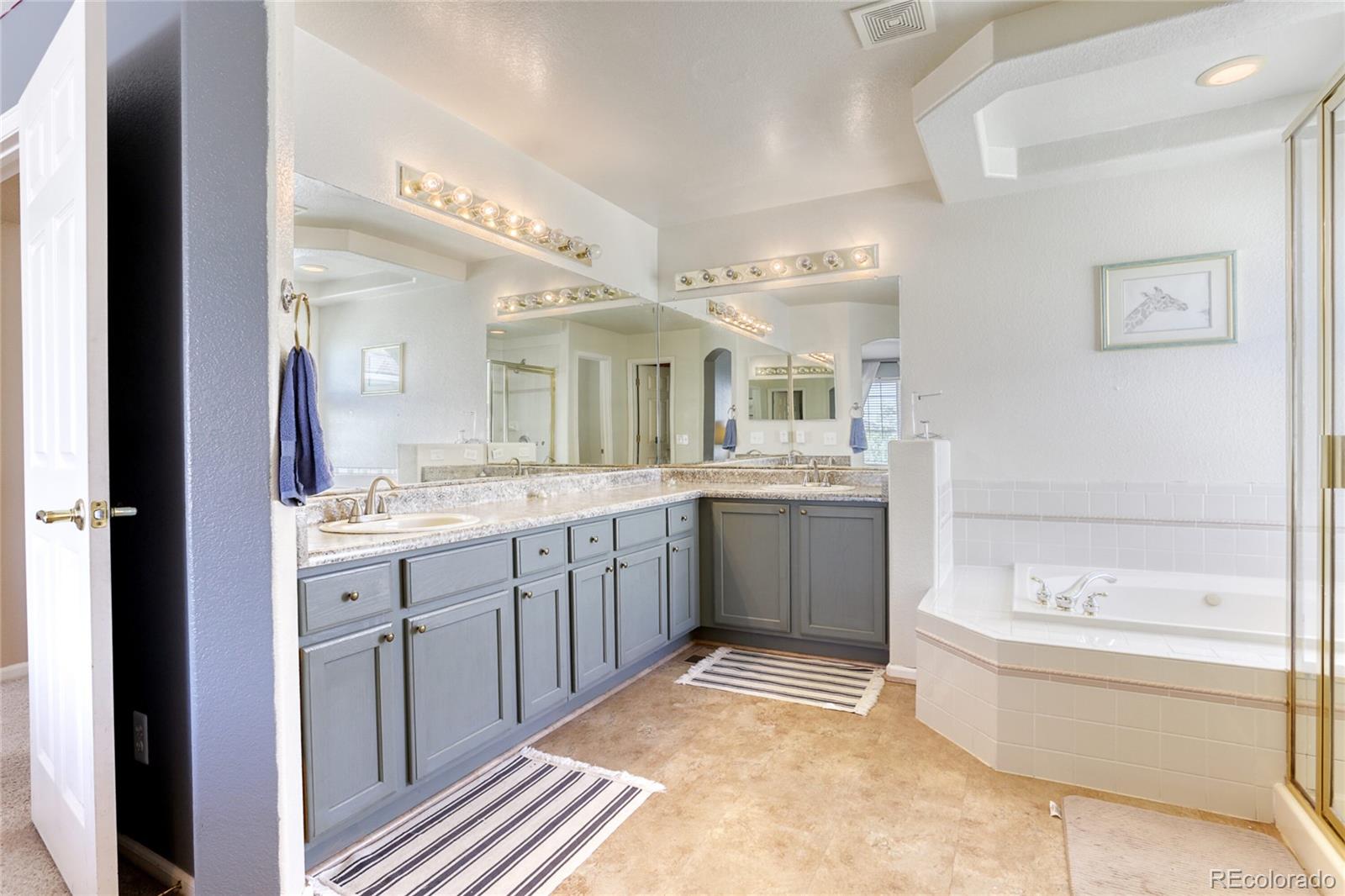 4425 Iran Street Denver, CO 80249 - Photo 23 of 36 a bathroom with a tub sink and mirror