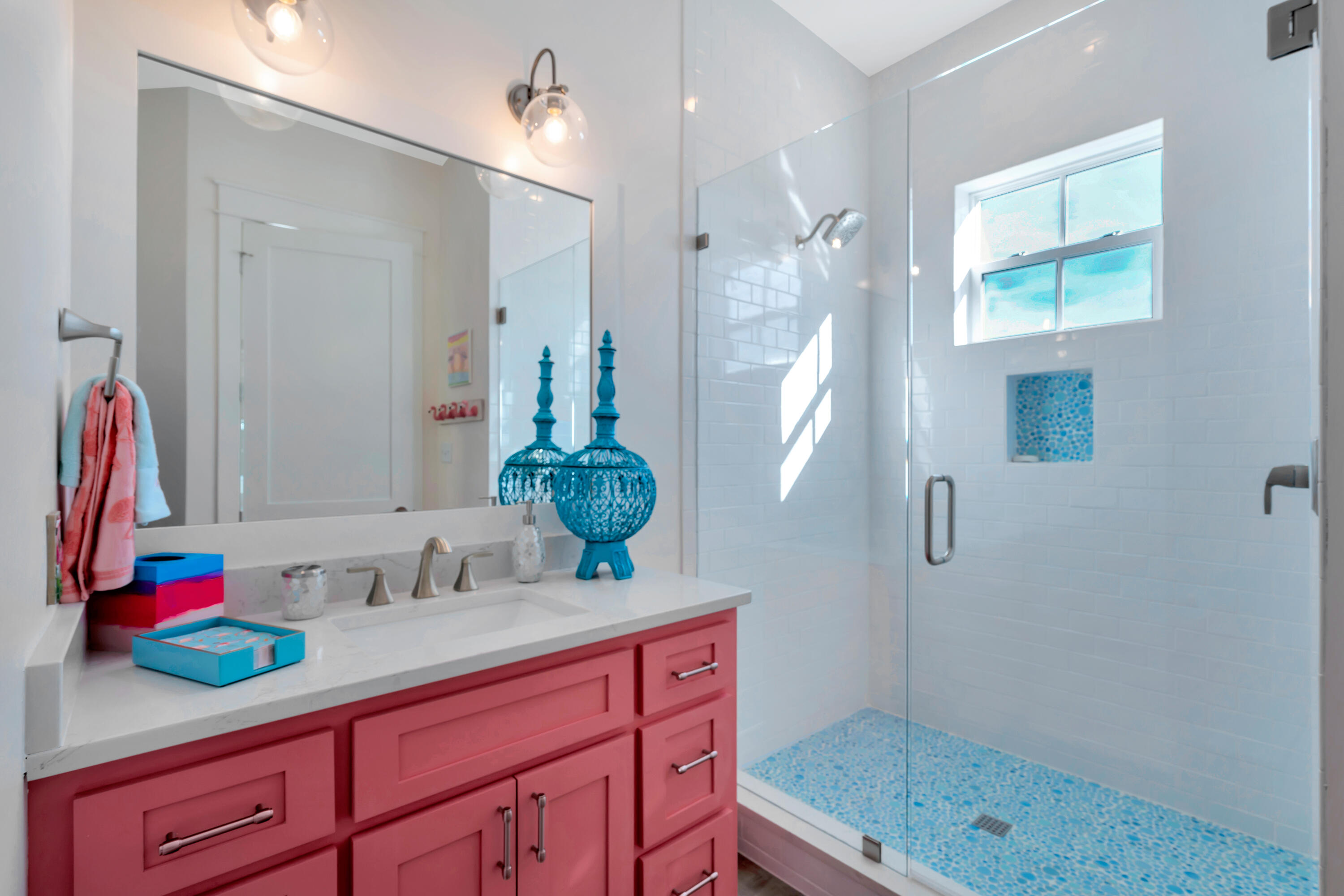 267 Beach Bike Way Inlet Beach Inlet Beach, FL 32461 - Photo 22 of 37 a bathroom with a shower sink and a mirror
