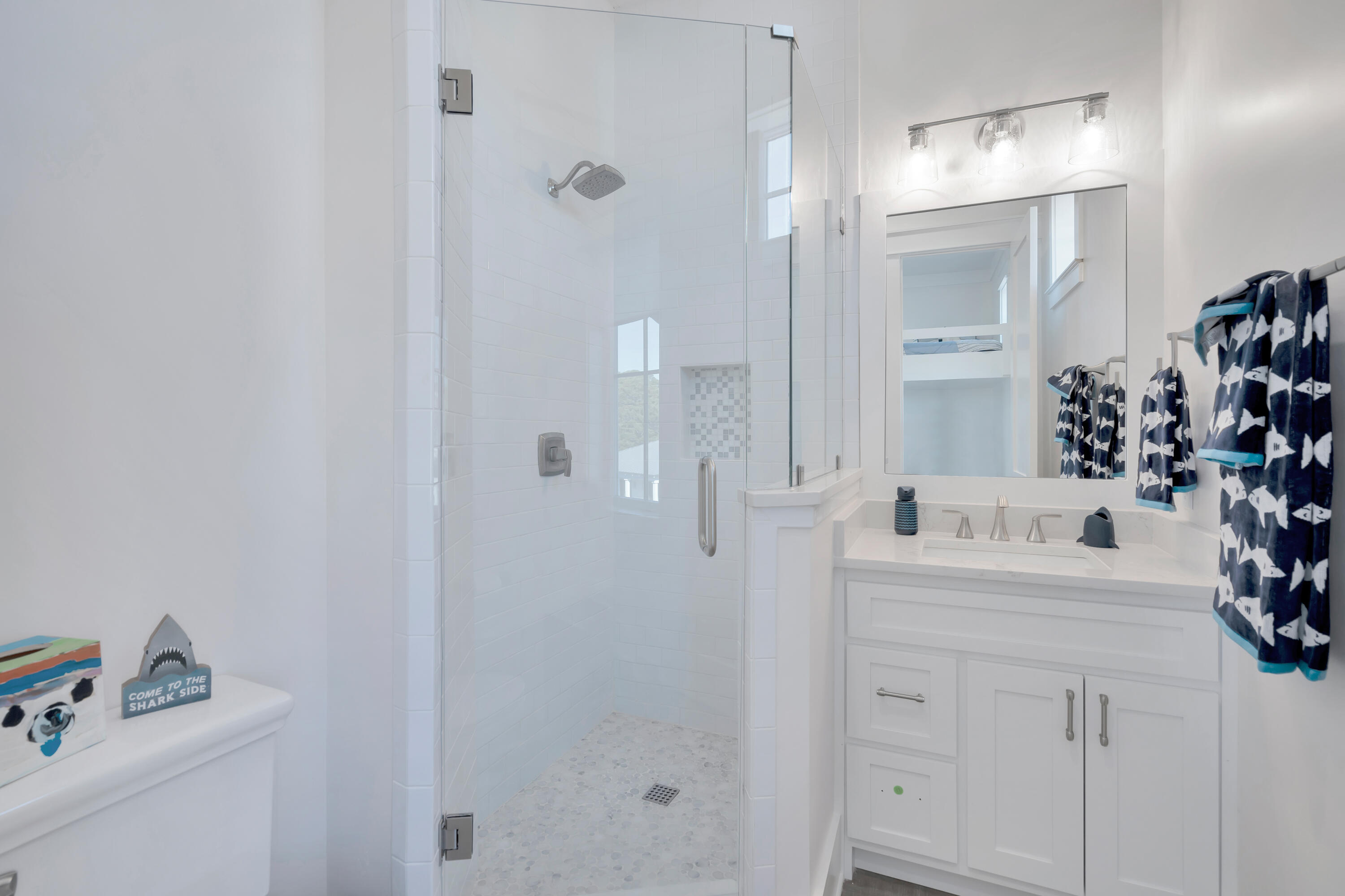 267 Beach Bike Way Inlet Beach Inlet Beach, FL 32461 - Photo 29 of 37 a bathroom with a sink vanity granite tub and shower