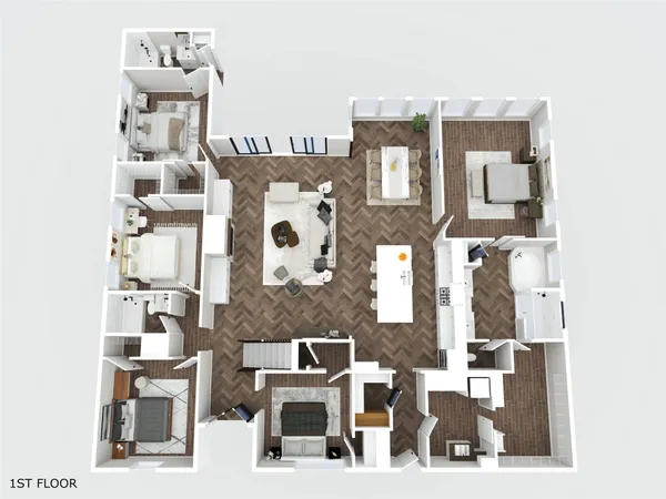 an aerial view of a house with a yard and lake view