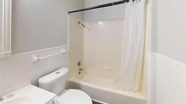 a bathroom with a toilet and a bathtub