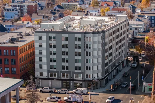 a view of a building with a street