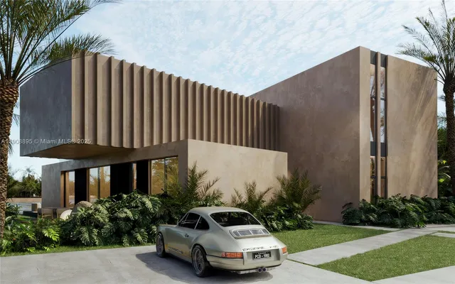 a car parked in front of a house