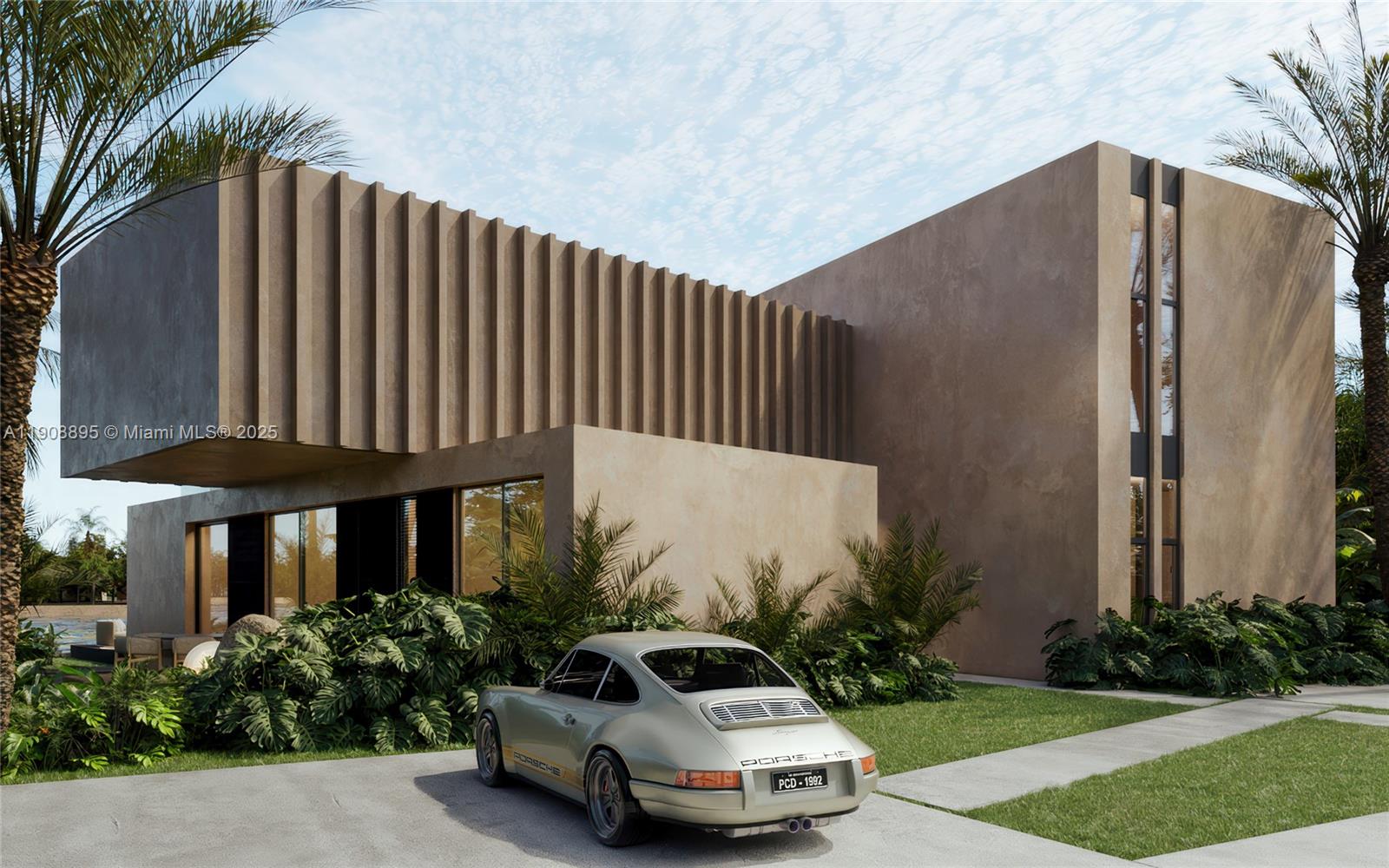 a car parked in front of a house