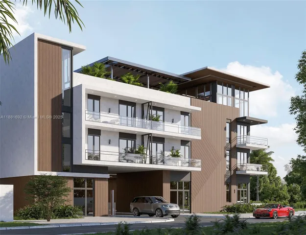 a front view of a building with parking space