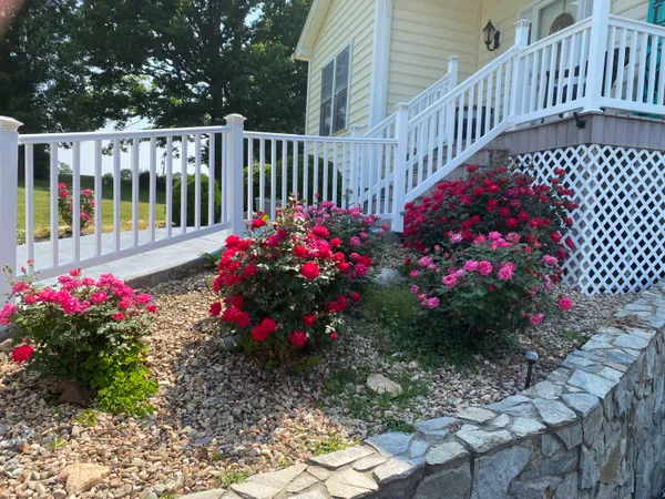 a view of a balcony with wooden floor