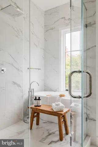 a bathroom with a bathtub