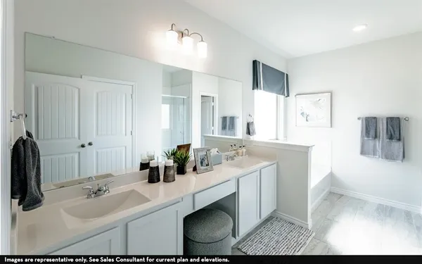 a bathroom with a sink double vanity and a mirror