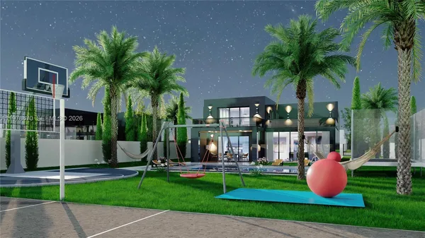 a front view of a house with garden and trees