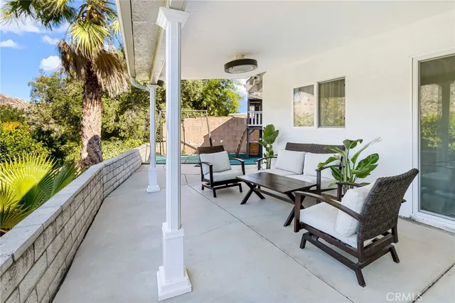 a building outdoor space with patio furniture