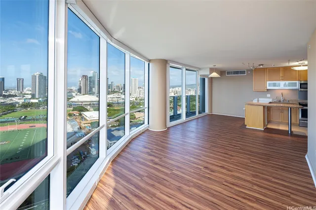a view of a city from a balcony