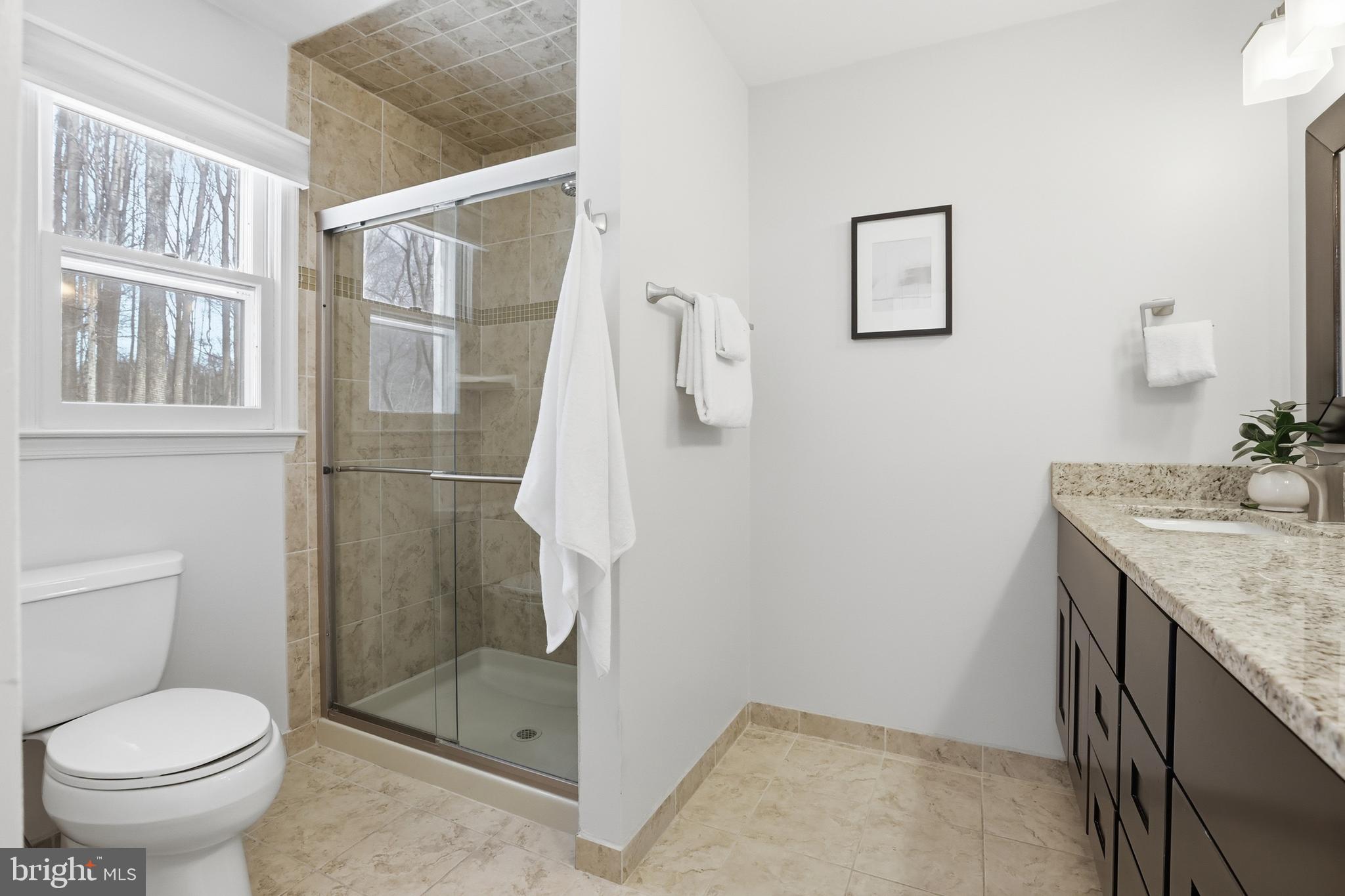 14740 Locustwood Lane Silver Spring, MD 20905 - Photo 23 of 46 a bathroom with a granite countertop sink toilet and shower