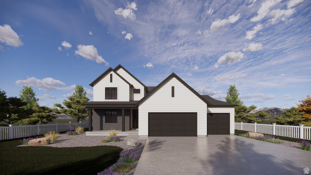 1352 West 2350 South, Unit 18 Perry, UT 84302 - Photo 1 of 26 Modern farmhouse exterior featuring white siding, black trim, and a prominent two-car garage