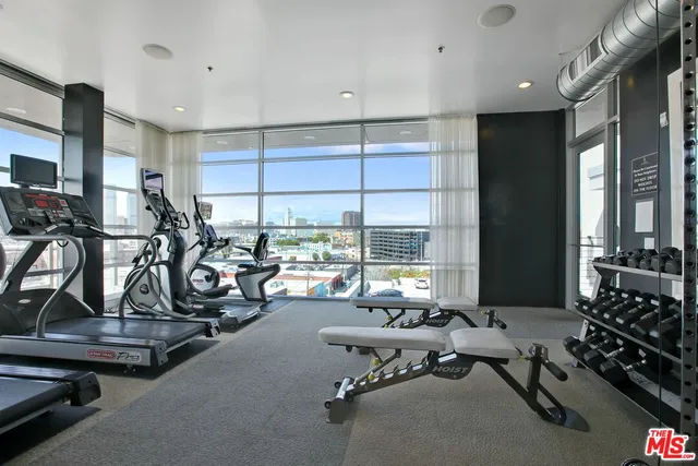 a view of a room with gym equipment
