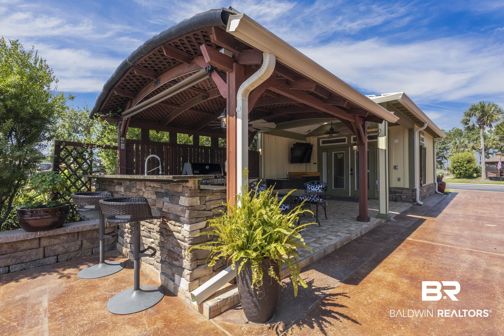 212 Magnifico Drive Foley, AL 36535 - Photo 1 of 50 View of patio / terrace with a bar, a gazebo, and ceiling fan