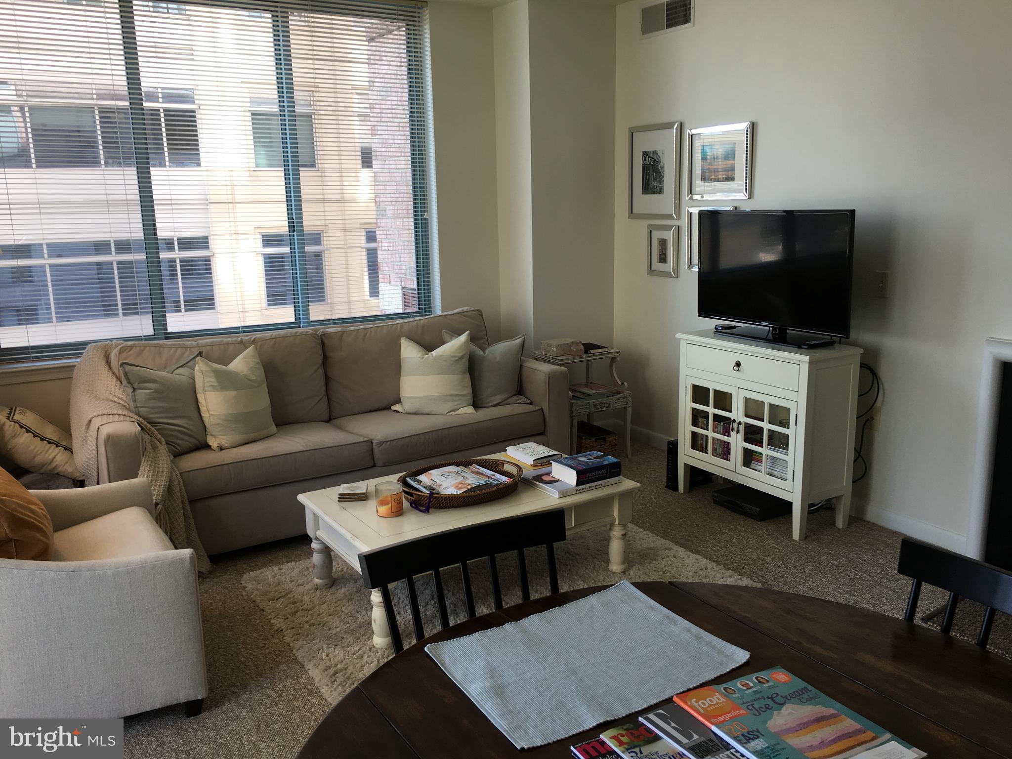 851 North Glebe Road, Unit 419 Arlington, VA 22203 - Photo 2 of 19 a living room with furniture a flat screen tv and a window