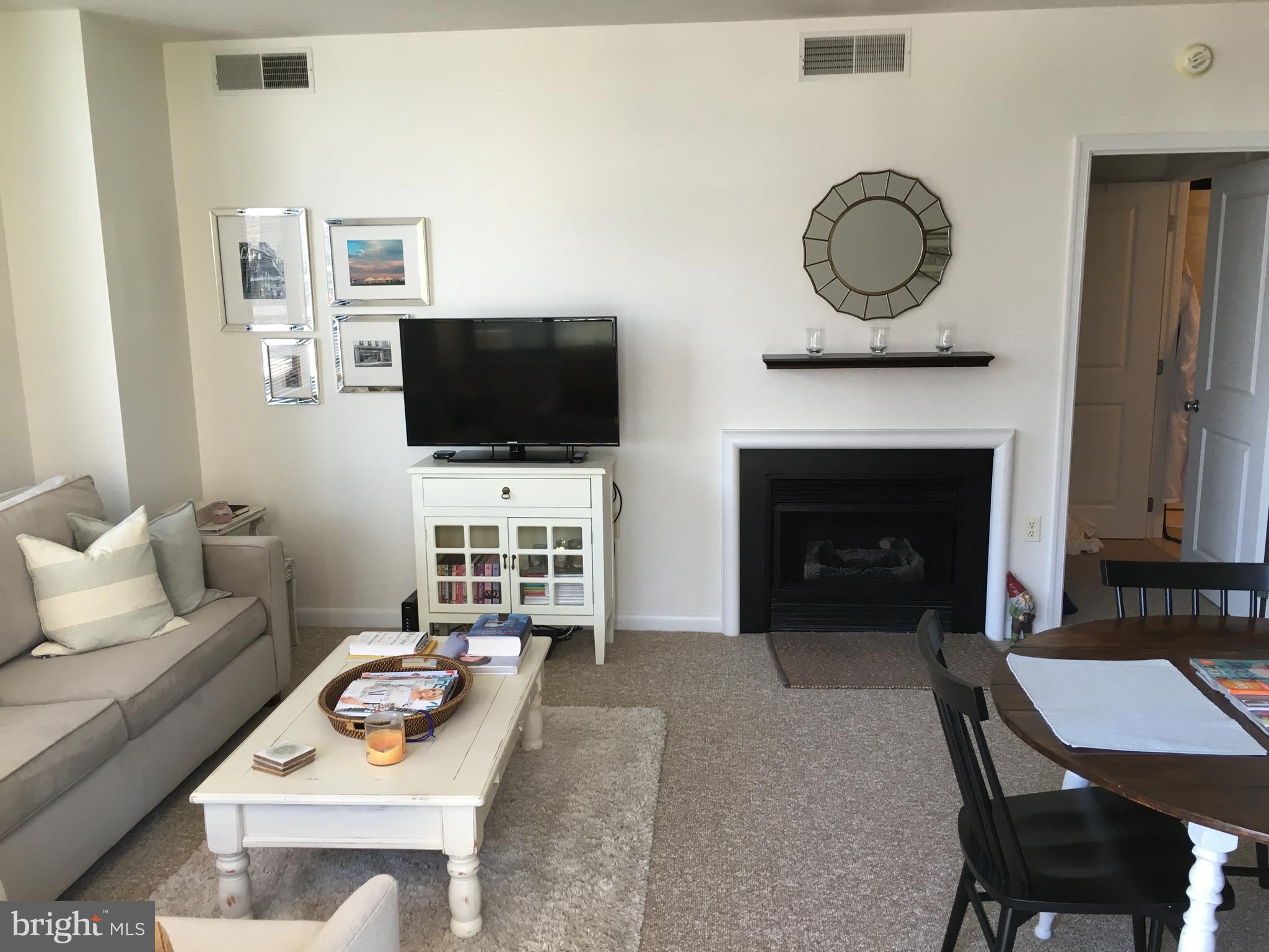 851 North Glebe Road, Unit 419 Arlington, VA 22203 - Photo 3 of 19 a living room with furniture a flat screen tv and a fireplace